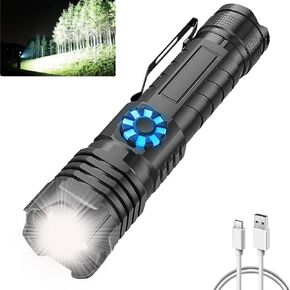Super Bright LED Flashlight USB Rechargeable,XHP99 1200000 Lumens Tactical Flash Light with 4 Modes Stepless Dimming Zoomable Waterproof Powerful Handheld Torch for Camping Hiking Emergency