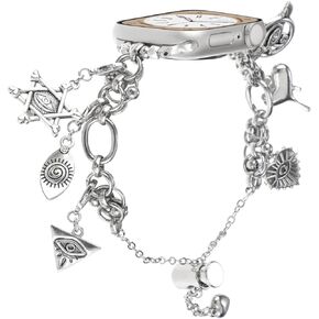 PENKEY Metal Band Compatible with Apple Watch 38mm 40mm 41mm 42mm 44mm 45mm 49mm, Bling Bracelet with Charms Dressy Pendants Straps for iWatch Ultra SE & Series 9 8 7 6 5 4 3 2 1