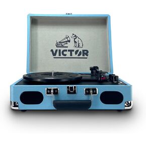 Victor Metro Plus Battery-Powered Bluetooth Suitcase Turntable | 3-Speed Vinyl Record Player with Built-in Stereo Speakers, Rechargeable Battery, RCA Output, Aux Input, and 45 RPM Adaptor, VSRP-850B