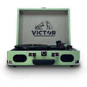 Victor Metro Plus Battery-Powered Bluetooth Suitcase Turntable | 3-Speed Vinyl Record Player with Built-in Stereo Speakers, Rechargeable Battery, RCA Output, Aux Input, and 45 RPM Adaptor, VSRP-850B in Kuwait
