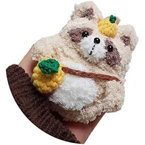 Cute Soft Hand Made Fur Fluffy Raccoon Cartoon Animals Case Animal Plush Doll Compatible with Airpods Pro Cartoon Headphones Cover Girls Boys (Light Brown with Yellow Bag) Best Gift