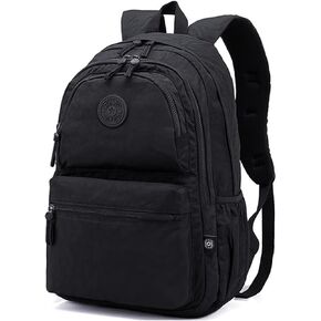 Large Nylon Laptop Travel Backpacks Casual Bookbag Lightweight Water Resistant Backpack for Men Women Hiking Camping Cycling Packback Daypack, Fits 15.6 Inch Laptop and Notebook - Black