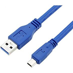 SuperSpeed USB 3.0 Blue Cable - Type A-Male to Mini B 10-Pin Male - 0.6 Meter (2 Feet) - Round Blue Cable