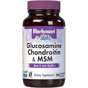 Bluebonnet Nutrition Glucosamine Chondroitin Plus MSM, Glucosamine, Chondroitin Sulfate, Vitamin C & OptiMSM, Bone & Joint Health, Non GMO, Gluten Free, Soy Free, Milk Free, 180 Vegetable Capsules