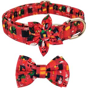 2PCS Christmas Classic Buffalo Plaid Snowflake Dog Collar, Comfortable Adjustable Puppy Collars with Secure Buckle for Small Medium Large Pet