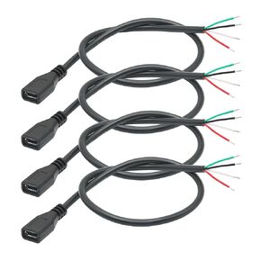 4 قطع قصيرة مايكرو USB ذكر 4 دبوس سلك عاري 11 بوصة، 24AWG USB 5V/2A 4 دبوس ضفيرة مفتوحة نهاية كابل الطاقة والبيانات، لمعدات USB المثبتة أو استبدال كابل DIY للإصلاح