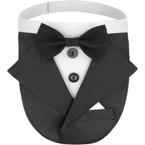 ADOGGYGO Formal Dog Tuxedo Wedding Dog Collar with Bow Tie Adjustable Wedding Dog Bowtie Tux Collar for Small Medium Large Dog Pet (Black, Medium)
