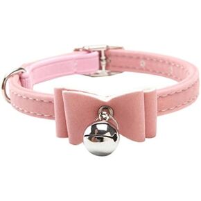 AKOAK Pet Dog Bowknot Lead Adjustable PU Leather Cat Kitten Collars with Bell Necklace Pup Dog Collars Bow Tie（Pink）