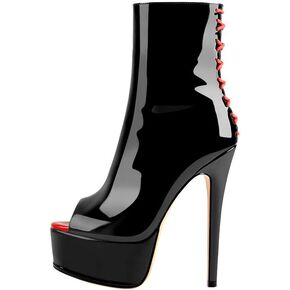 LISHAN Women's Platform 6in Stiletto Heel Black Ankle High Boots
