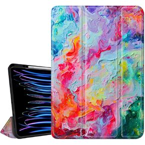 Hi Space for iPad Pro 12.9 Case 2022 2021 2020 2018 6th 5th 4th 3rd Gen with Pencil Holder, Frosted Colorful Leaf Trifold Stand Protective Shockproof Cover Auto Sleep Wake