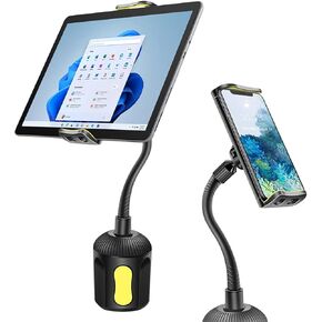 Upgraded Cup Holder Tablet Mount, 360 Degree Adjustable Phone Holders, Suitable for Most Cars, Compatible with iPhone 11/11 Pro/Pro Max/12/12 Pro, Samsung Galaxy More 4-13" Devices (Black)