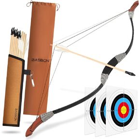Kids Bow and Arrow Set, 33″ Wooden Bow and Arrow, Traditional Archery Set Toy Bow and Arrow for Kids 4-6 8-12, 1 Bows 1 Quivers 10 Arrows 3 Targets & Storage Bag, Gifts for Kids Youth Boys Girls