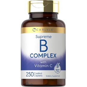 Carlyle Vitamin B Complex with Vitamin C | 300 Caplets | Vegetarian, Non-GMO and Gluten Free Supplement