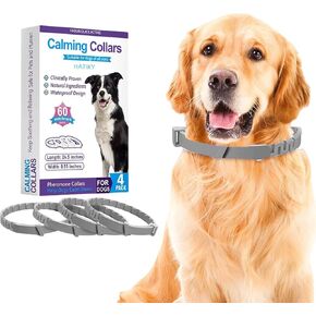 Calming Collar for Dogs (4 Pack) Dog Pheromones Calming Diffuser- Pet Calming Diffuser for Dog and Cats Relief Anxiety Calming Care Lasts 60 Days,Adjustable for All Small Medium and Large Dogs(Grey)