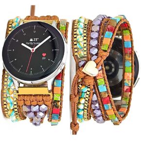 Compatible with Samsung Galaxy Watch 6/5/4/Active 2 40mm 44mm Band/Watch 6 Classic/Galaxy Watch 5 Pro 45mm/Watch 4 Classic,20mm Boho Beaded 5 Wraps Chakra Bracelet Watch Strap for Women Men…