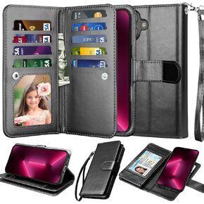 Njjex Wallet Case for iPhone 16 Plus 6.7" 2024, for iPhone 16 Plus Case, [9 Card Slots] PU Leather ID Credit Holder Folio Flip [Detachable] Kickstand Magnetic Phone Cover & Lanyard [Rose Gold]