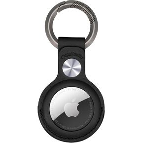 Genuine Leather AirTag Holder for Apple Airtag, GinKouHa Air Tag Holder with Titanium Alloy Keychain, Protective Airtag Case Cover Accessories for Pet Tracking, Bags, Kids, Keys, Luggage (Blue)