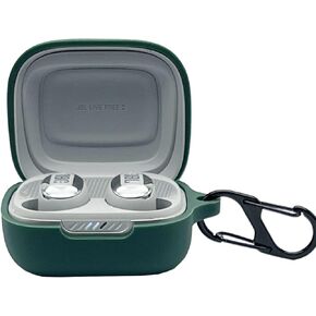 غطاء حافظة من السيليكون متوافق مع سماعات JBL Live Free 2/JBL Live Pro 2TWS True اللاسلكية، غطاء حماية لسماعات الأذن مع خطاف سلسلة مفاتيح (أزرق)