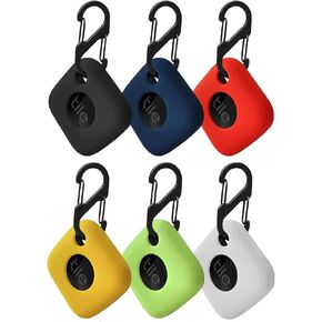 Case Compatible with Tile Mate 2022, Soft Silicone Shockproof Protective Cover with Carabiner Accessories, Black+Blue+Red+Yellow+Green+White