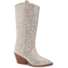 Corkys Womens Glitzy Rhinestone Snip Toe Dress Boots Mid Calf Low Heel 1-2" - Silver