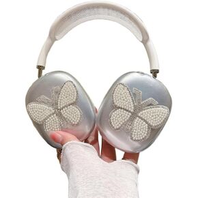 for AirPods Max Case Cute,Bling Pearl Butterfly Luxury Design,Diamond Sparkle TPU Clear for AirPod Max Headphone Ear Buds Protective Cover