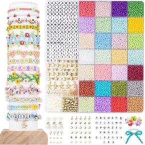 DoDoBeads Jewelry Making Kit - 10000Pcs Glass Seed Beads for Bracelets Making, 28 Summer Colors Beads, Jewelry Making Supplies, Friendship Bracelet Making Kit with Letters, Pearl Beads, Spacer Beads