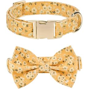 Adjustable Pet Bow Tie and Dog Collar for Small Medium Large Dogs, Puppy Collar with Bowtie, Cute Bow and Dog Collars - Comfortable, Soft, and Durable (Small, Blue Polka Dots)