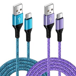 S24 Ultra USB Type C Cable Fast Charging 6FT 2Pack for Samsung Galaxy S24 FE/S24/S24+/S23 Ultra/S23/S22/A15 5G/A35, 3A Braided USB A to USB C Android Charger Cord for Google Pixel 9 Pro XL 8a 7a 6a 5