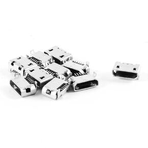 uxcell 10 Pcs USB Standard Micro Type B Female Port 5 Pin, Metal Mini Angle Dip Jack Solder Plug Connector Repair Replacement Parts for PCB Socket Smartphone Accessories