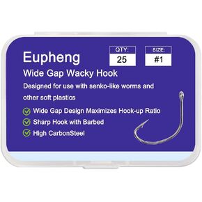 Weedless Hooks Wide Gap Wacky Worm Hooks, 25pcs Bass Fishing Hooks for Soft Worm Baits, Wacky Rig & Neko Rig Hooks
