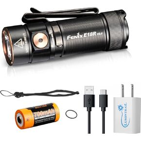Fenix E18R V2.0 EDC Flashlight, 1200 Lumens, Rechargeable, Ultra Compact Pocket Light with a USB Wall Plug