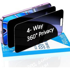 MAYtobe [2-Pack 360 Degree Privacy Screen Protector for iPhone 14 Pro Max Horizontal and Vertical Private Tempered Glass, 4 Way Anti Spy, No Bubbles, Anti Scratch