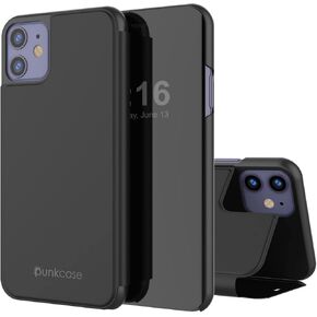 حافظة Punkcase لهاتف iPhone 11 عاكسة وغطاء قلاب واقٍ مع مرآة أمامية شبه شفافة مقاومة للخدش وظهر من جلد البولي يوريثان غير قابل للانزلاق لهاتف iPhone 11 (6.1") (2019) (ذهبي وردي)