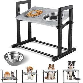 Elevated Dog Bowls for Extra Large Dogs, 4 Height Adjustable Tilted Raised Dog Bowl Stand with 2 Stainless Steel 3L Dog Bowls, 16.1" Tall Dog Feeder for Giant Breed