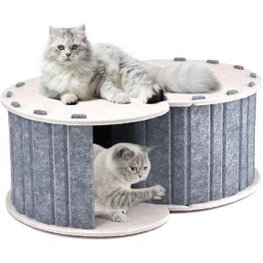 pawstrip Peekaboo Cat Cave Felt Cat Hideaway Round Cat Donut Tunnel Bed Foldable Pet House for Multiple Cats