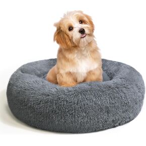 Cat Beds for Indoor Cats, Removable Cat Bed, Fluffy Round Pet Bed Non-Slip, Calming Soft Plush Donut Cuddler Cushion Self Warming for Small Dogs Kittens, Dark Grey, Large