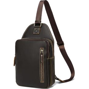 LANNSYNE Full Grain Leather Sling Bag, Leather Crossbody Bag For Men Fits 10.5" iPad