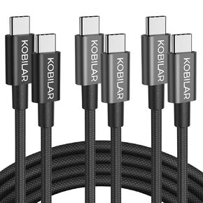 USB C to USB C Cable, 100W 5A Super Fast Charging, PD 3.0, Type C to Type C, 3-Pack (5ft, 6.6ft, 6.6ft), for iPhone 15/15 Pro/15 Pro Max, iPad Pro