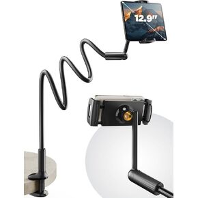 SAIJI Gooseneck Tablet Stand for Bed, One-Hand Adjustable, 47" Length, Upgraded Base, iPad Holder with Flexible Lazy Arm, Compatible with iPad/iPhone/Kindle/Switch or Other 4.7-13" Device