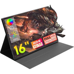 16" Portable Monitor Full HD 1080P 300cd/m² Dual Computer Monitor USB C HDMI with Speakers, Second External Monitor for PC Phone PS5/4 Xbox Switch