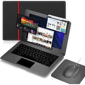 Android 12.0 Laptop 10.1 Inch Notebook Slim and Lightweight Mini Netbook Computer with Bluetooth WiFi Webcam, and Laptop Bag,Mouse, Mouse Pad，Mini Laptop for Kids and Adults（Pink）