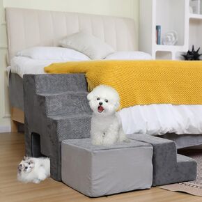 Dog Stpes for High Beds 30 inches High Bedside, Foam Dog Stairs&Dog Steps for High Beds 30-36" Tall for Small Medium Dogs, Doggie, Old Cats, Kitty, Small Animals(Grey)