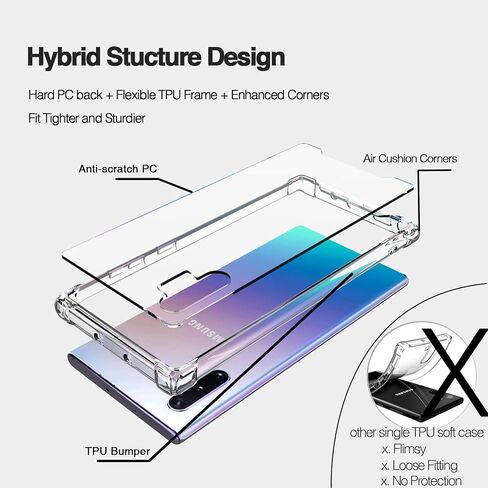 KIOMY Case for Samsung Galaxy Note 10+ / Note 10 Plus Shockproof Bumper Protective Cover Hybrid Design Hard PC Back + Flexible TPU Raised Bezel Slim Fit with Airbags Corners Clear in Saudi Arabia