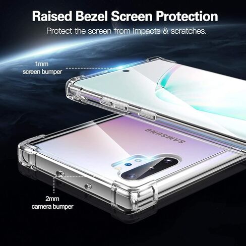 KIOMY Case for Samsung Galaxy Note 10+ / Note 10 Plus Shockproof Bumper Protective Cover Hybrid Design Hard PC Back + Flexible TPU Raised Bezel Slim Fit with Airbags Corners Clear in Saudi Arabia