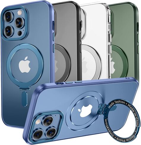MAGIC JOHN Magnetic Case for iPhone 13 Pro Max Phone Case[Compatible with Magsafe] [with Magnetic Mental Stand][Military Grade Shockproof][Anti Yellowing],Translucent Matte Back with Soft Edge,Blue in Saudi Arabia