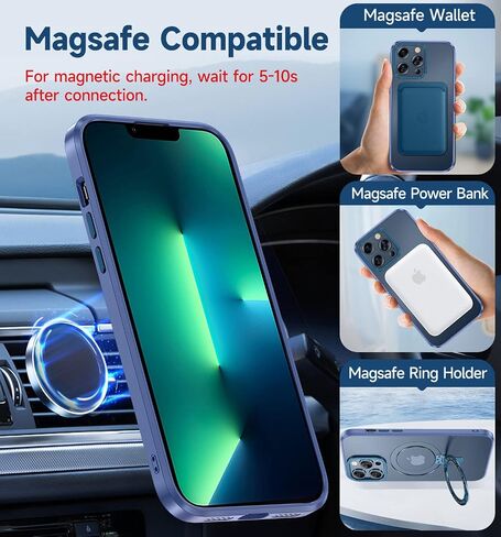 MAGIC JOHN Magnetic Case for iPhone 13 Pro Max Phone Case[Compatible with Magsafe] [with Magnetic Mental Stand][Military Grade Shockproof][Anti Yellowing],Translucent Matte Back with Soft Edge,Blue in Saudi Arabia
