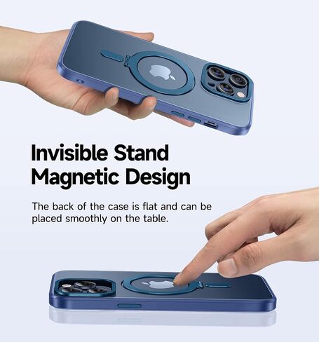 MAGIC JOHN Magnetic Case for iPhone 13 Pro Max Phone Case[Compatible with Magsafe] [with Magnetic Mental Stand][Military Grade Shockproof][Anti Yellowing],Translucent Matte Back with Soft Edge,Blue in Saudi Arabia