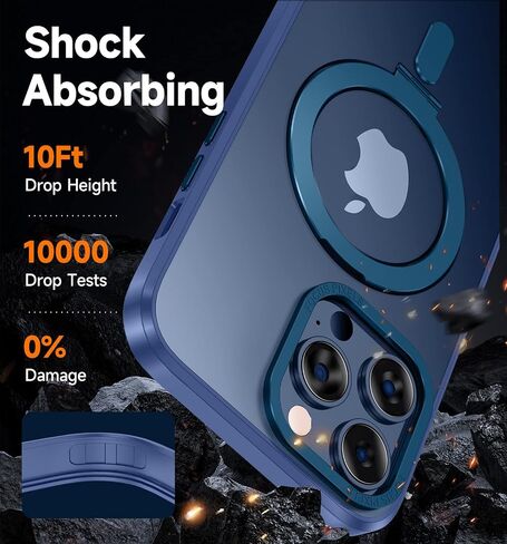 MAGIC JOHN Magnetic Case for iPhone 13 Pro Max Phone Case[Compatible with Magsafe] [with Magnetic Mental Stand][Military Grade Shockproof][Anti Yellowing],Translucent Matte Back with Soft Edge,Blue in Saudi Arabia