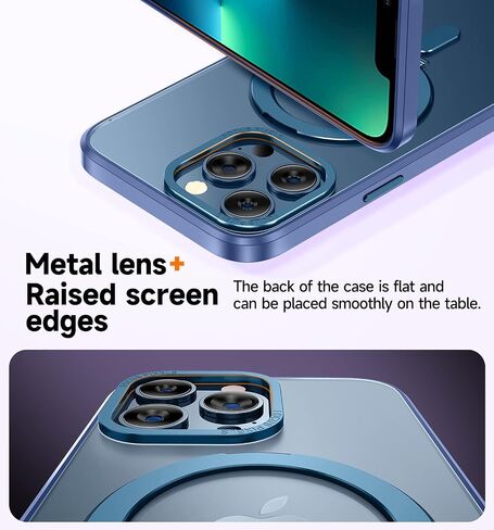 MAGIC JOHN Magnetic Case for iPhone 13 Pro Max Phone Case[Compatible with Magsafe] [with Magnetic Mental Stand][Military Grade Shockproof][Anti Yellowing],Translucent Matte Back with Soft Edge,Blue in Saudi Arabia