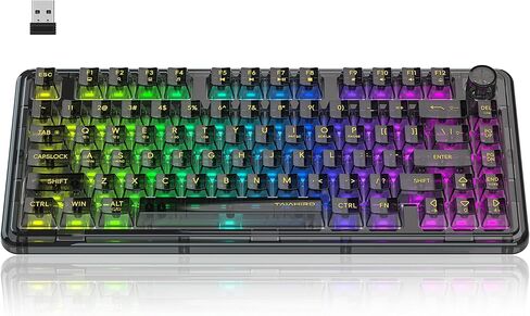 لوحة مفاتيح ألعاب ميكانيكية لاسلكية، لوحة مفاتيح هادئة بإضاءة خلفية RGB شفافة كاملة 80 مفتاحًا، مفتاح خطي قابل للتبديل السريع مع مقبض وسائط متعددة، بطارية 4000 مللي أمبير في الساعة، 3 أوضاع BT5.0/2.4G/USB-C لـ WIN/MAC، أزرق in Kuwait